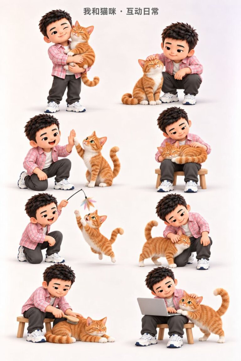 我与猫互动日常的卡通设定。
